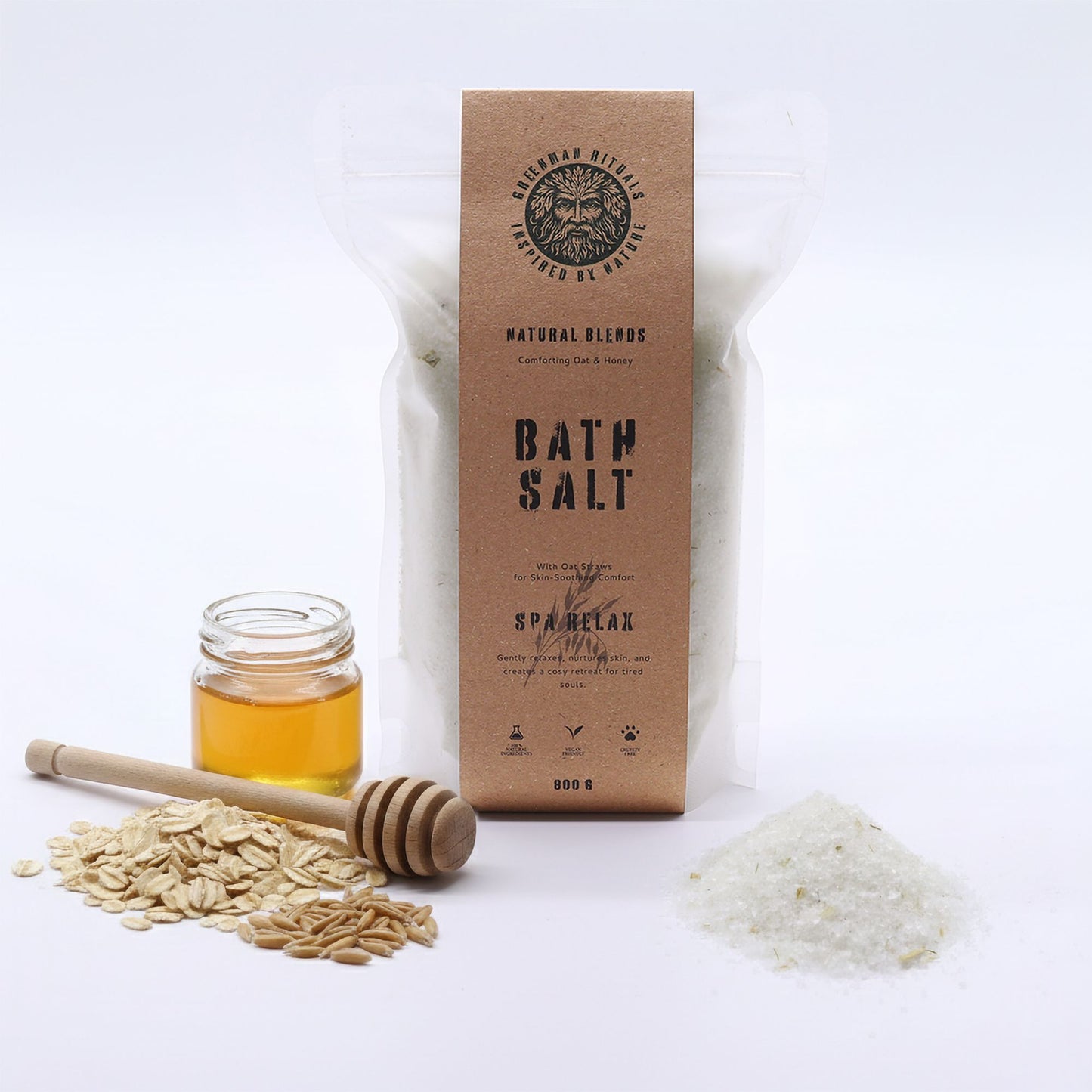 Greenman Rituals Oat & Honey Epsom Bath Salt with honey and oats.