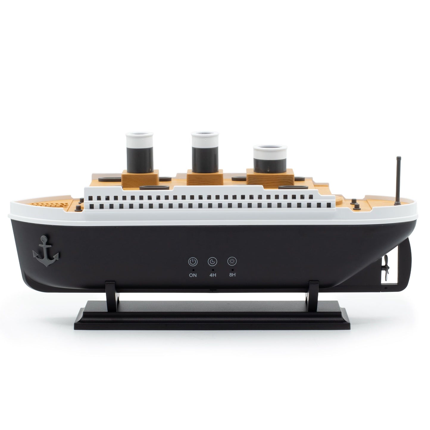 Ship model aroma diffuser with three chimneys and an anchor.