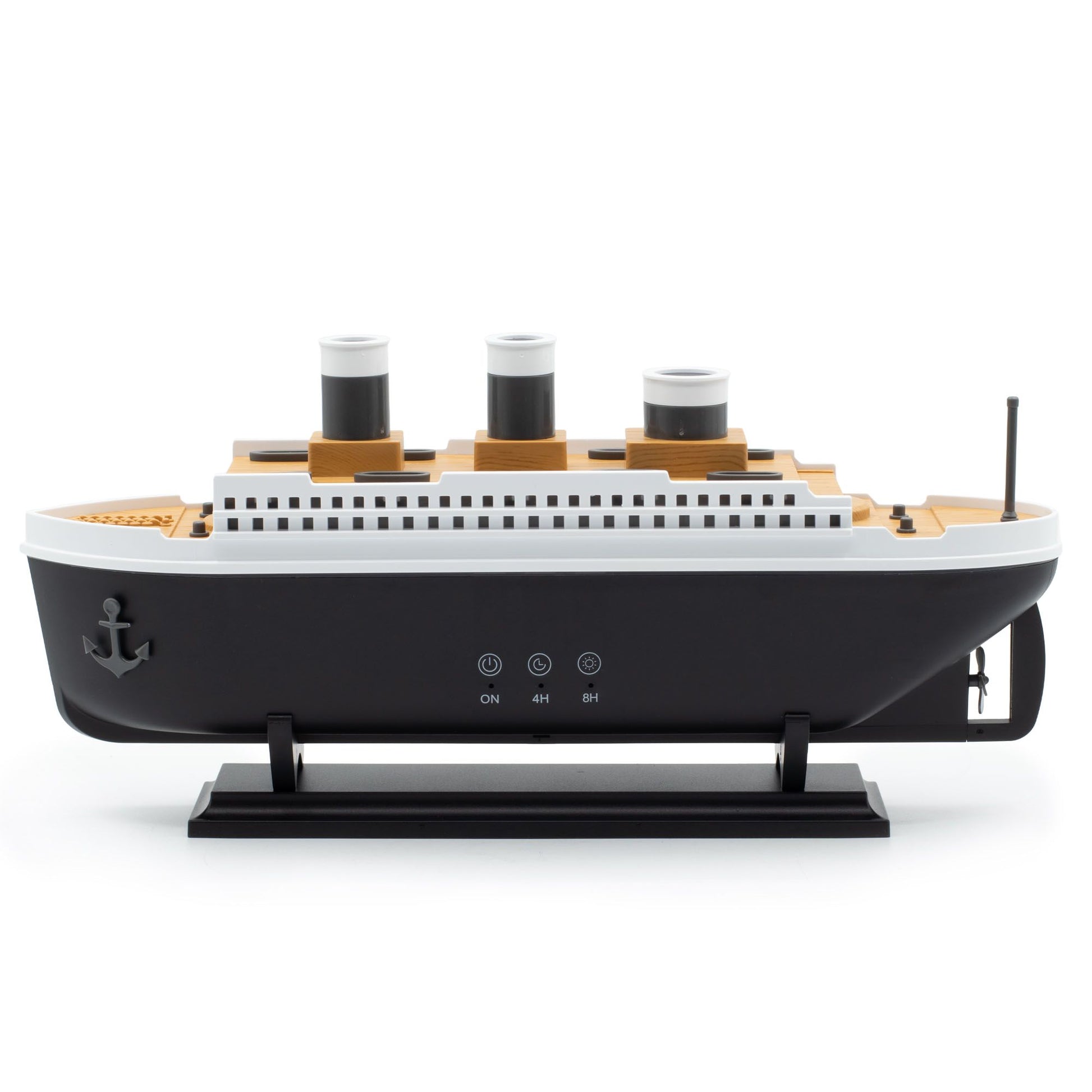 Ship model aroma diffuser with three chimneys and an anchor.