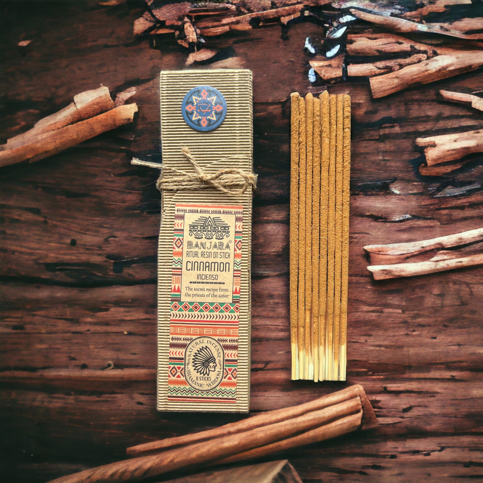 Banjara Cinnamon Ritual Resin on Stick incense sticks in a decorative box.
