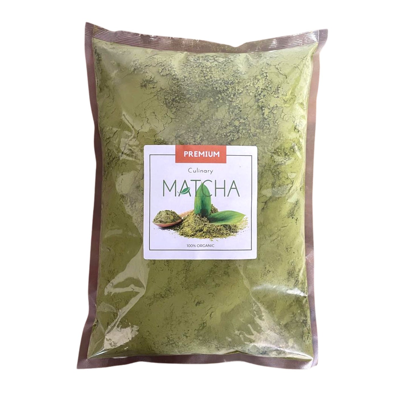 A bag of premium organic culinary matcha tea powder.