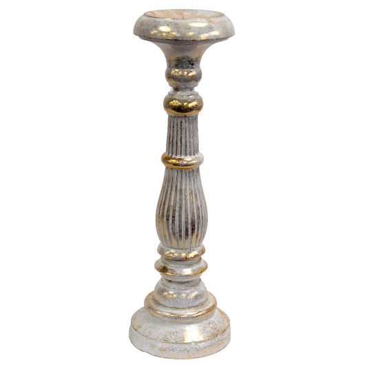 Großer weiß-goldener Kerzenständer mit Vintage-Finish.