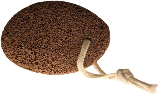 Oval volcanic foot stone with a rope loop.