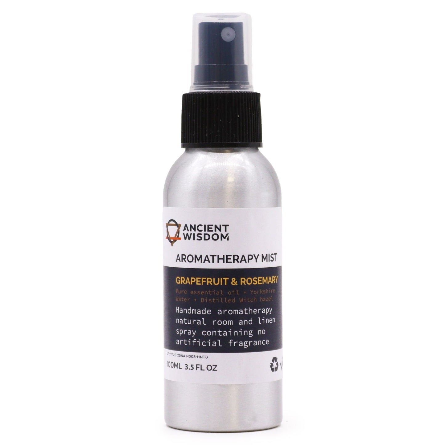 Aromatherapie-Spray mit Grapefruit & Rosmarin in einer silbernen Sprühflasche.