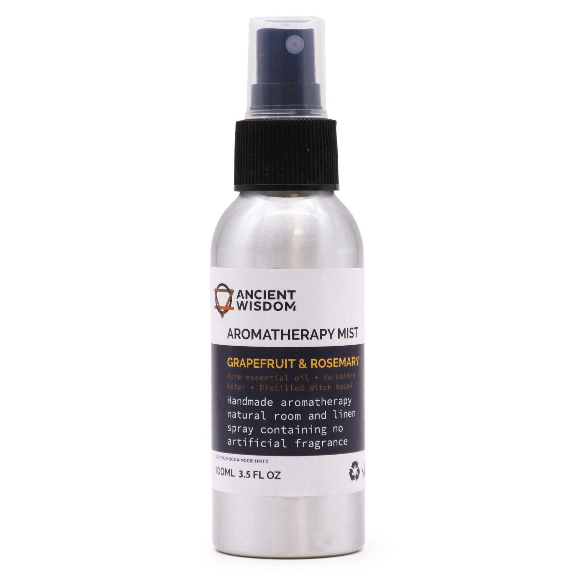Aromatherapie-Spray mit Grapefruit & Rosmarin in einer silbernen Sprühflasche.