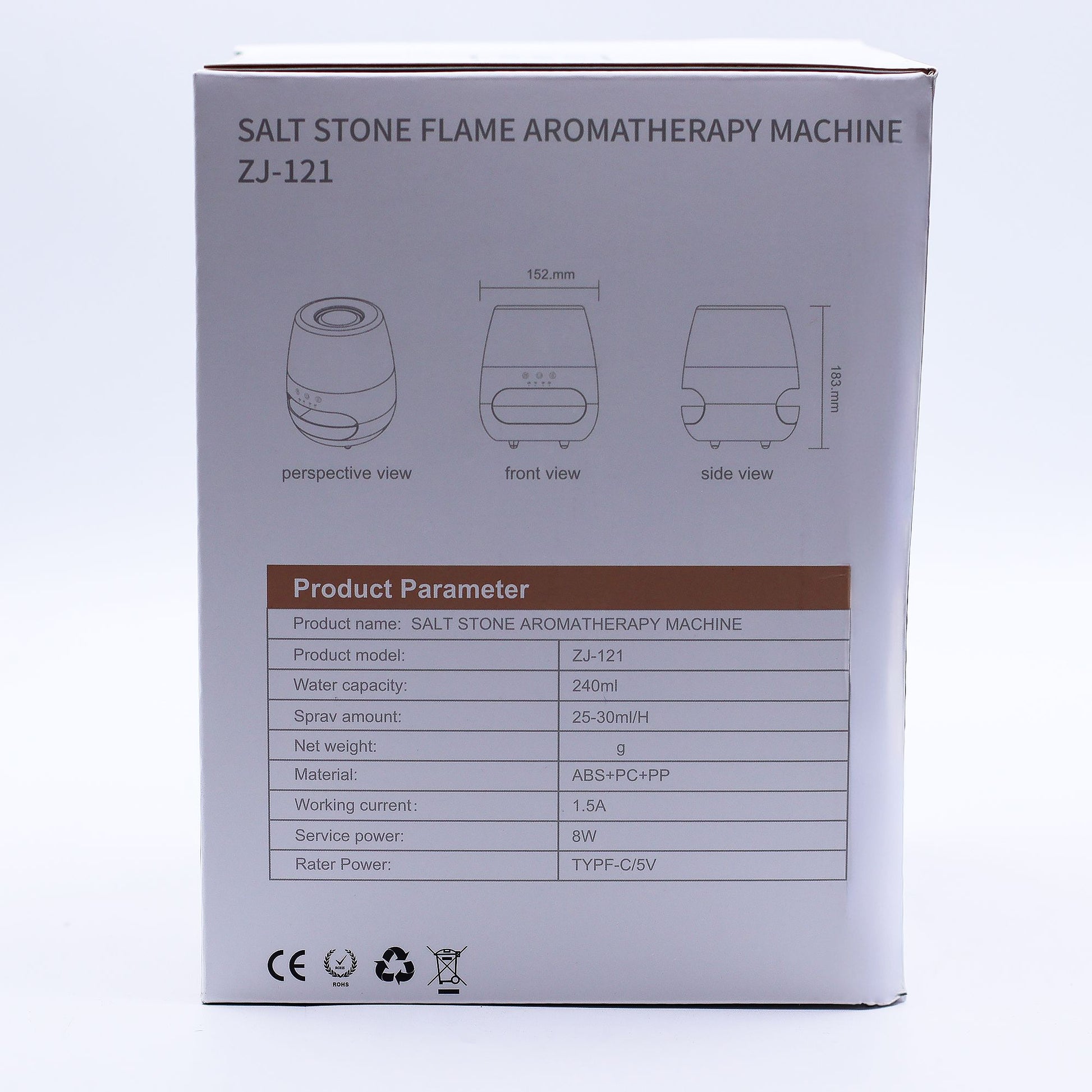 Salt Stone Flame Effect Aroma Diffuser ZJ-121 with product parameters.