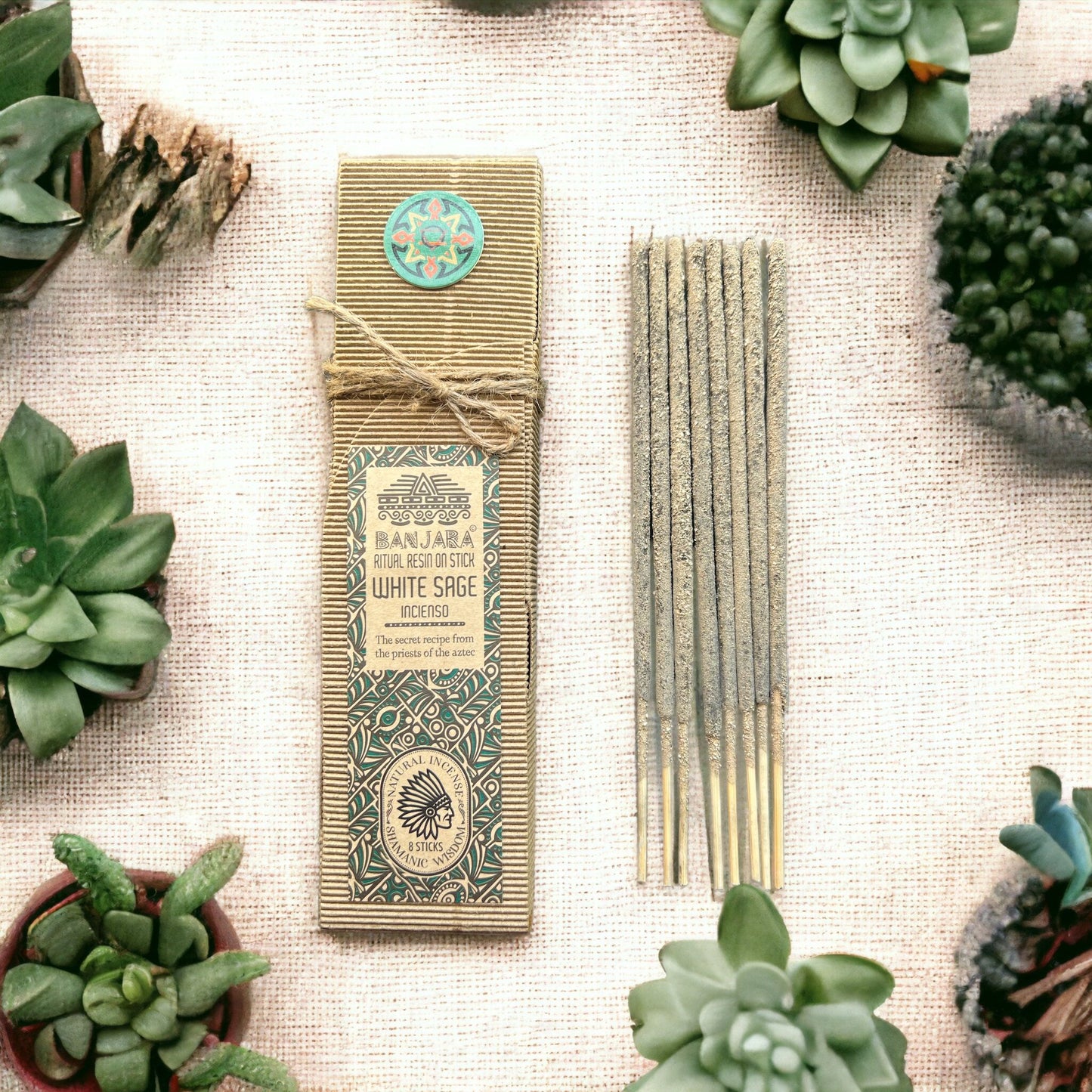 Banjara white sage incense sticks in a decorative box.
