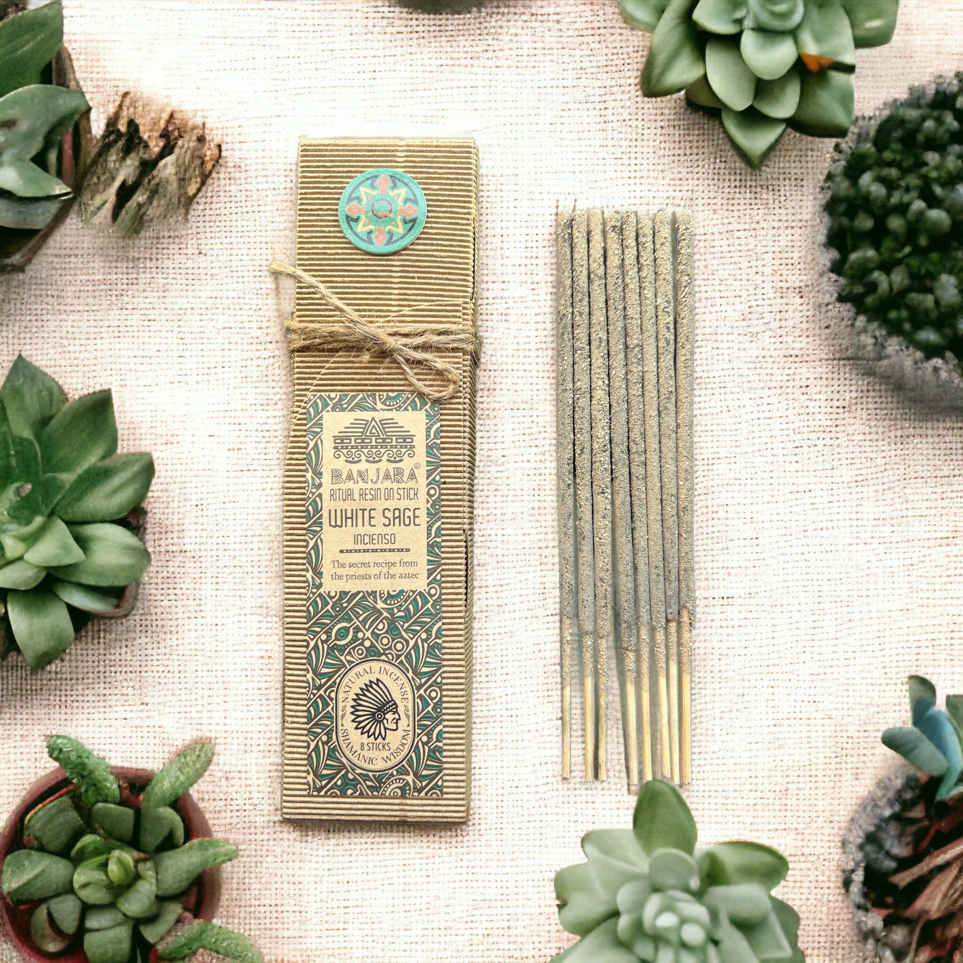 Banjara white sage incense sticks in a decorative box.