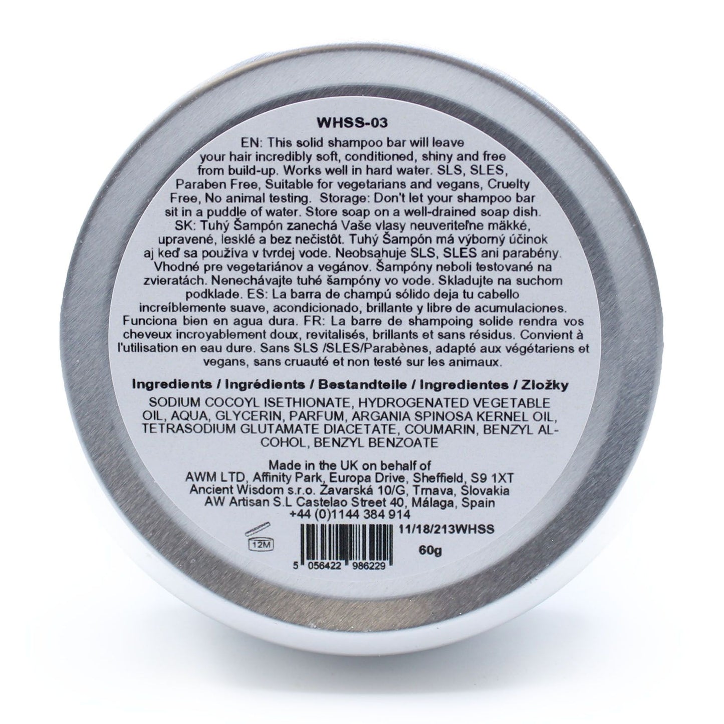 Wild Hare Hairy Coconut solid shampoo bar in a tin.