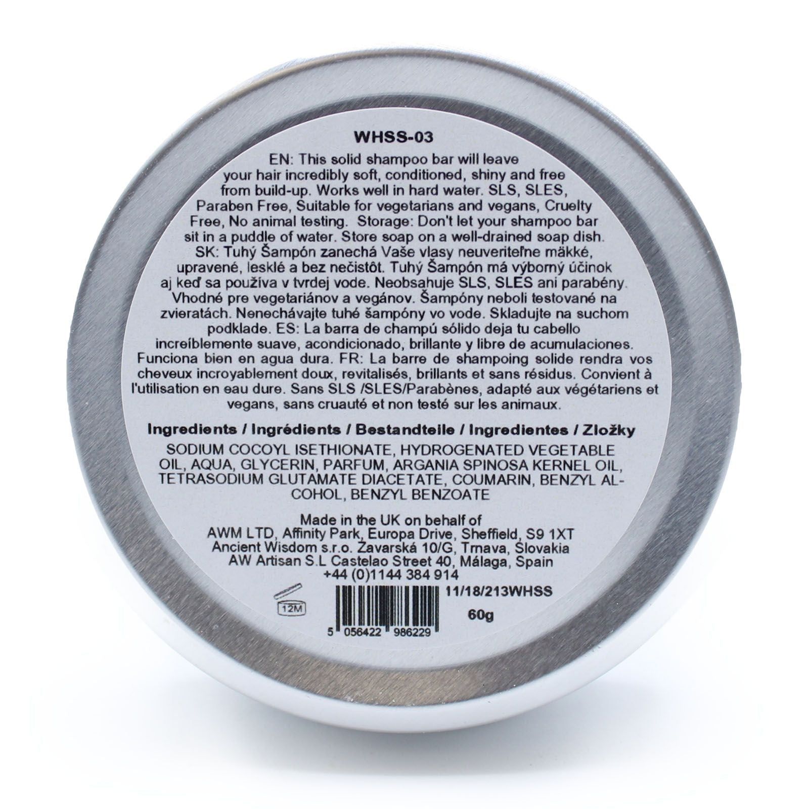 Wild Hare Hairy Coconut solid shampoo bar in a tin.