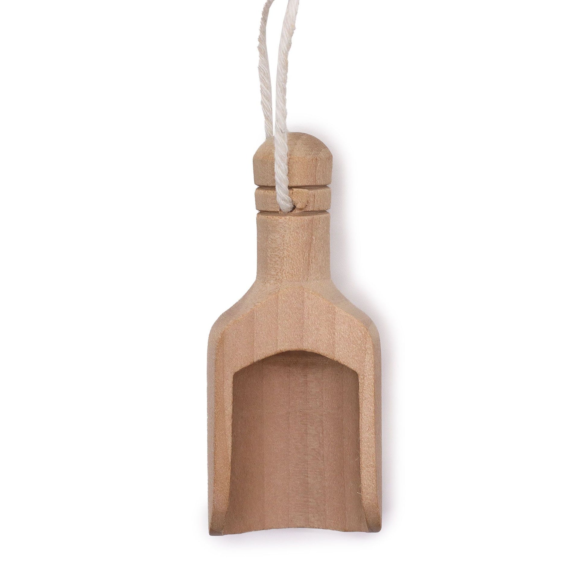 Kleiner Holzlöffel mit Schnur zum Dosieren von Badesalzen