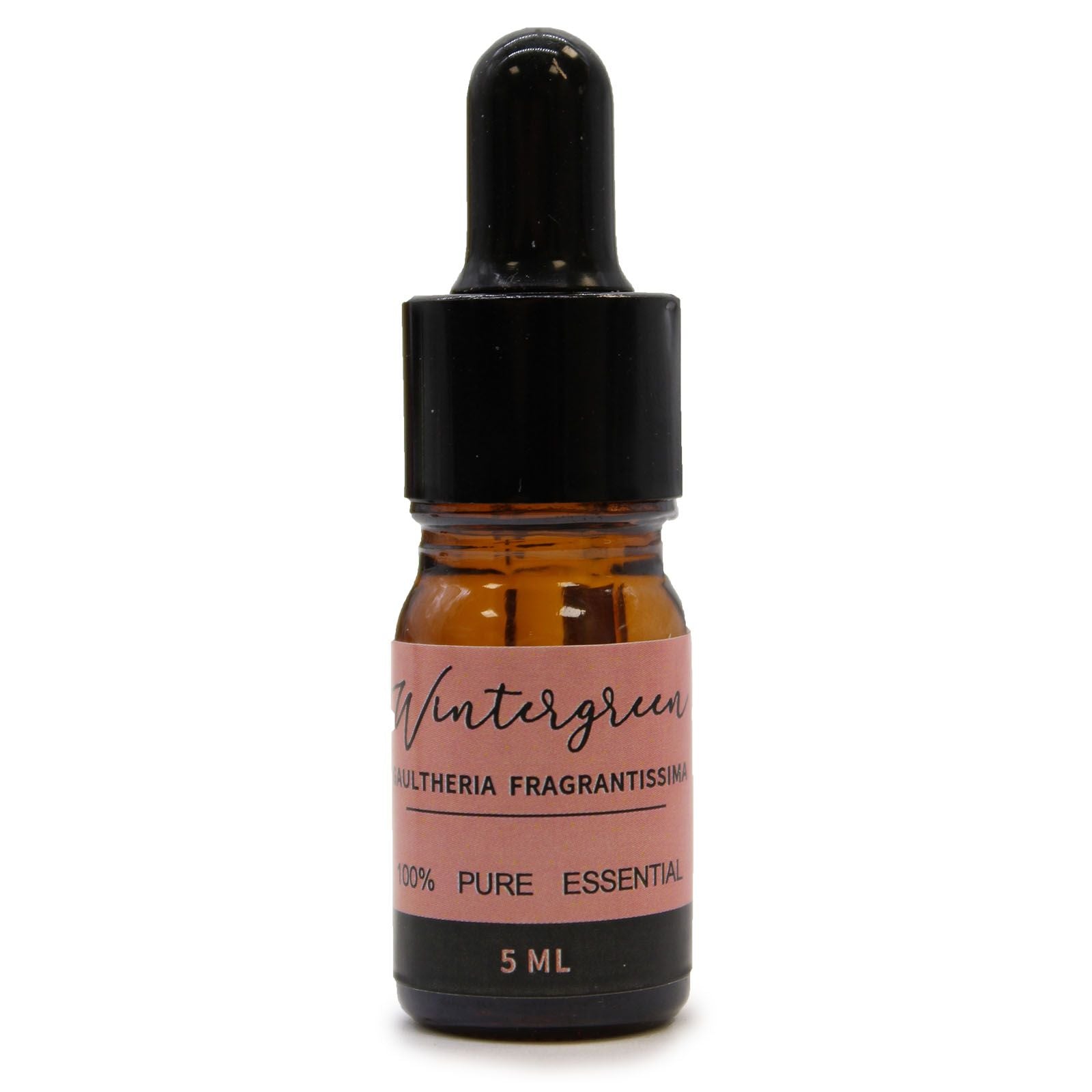 Eine 5 ml Flasche Wintergrünöl mit Pipettenverschluss und Etikett.