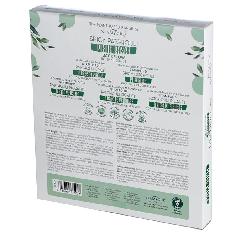 Pflanzliche Backflow Räucherkegel mit Patchouli-Duft von Stamford.