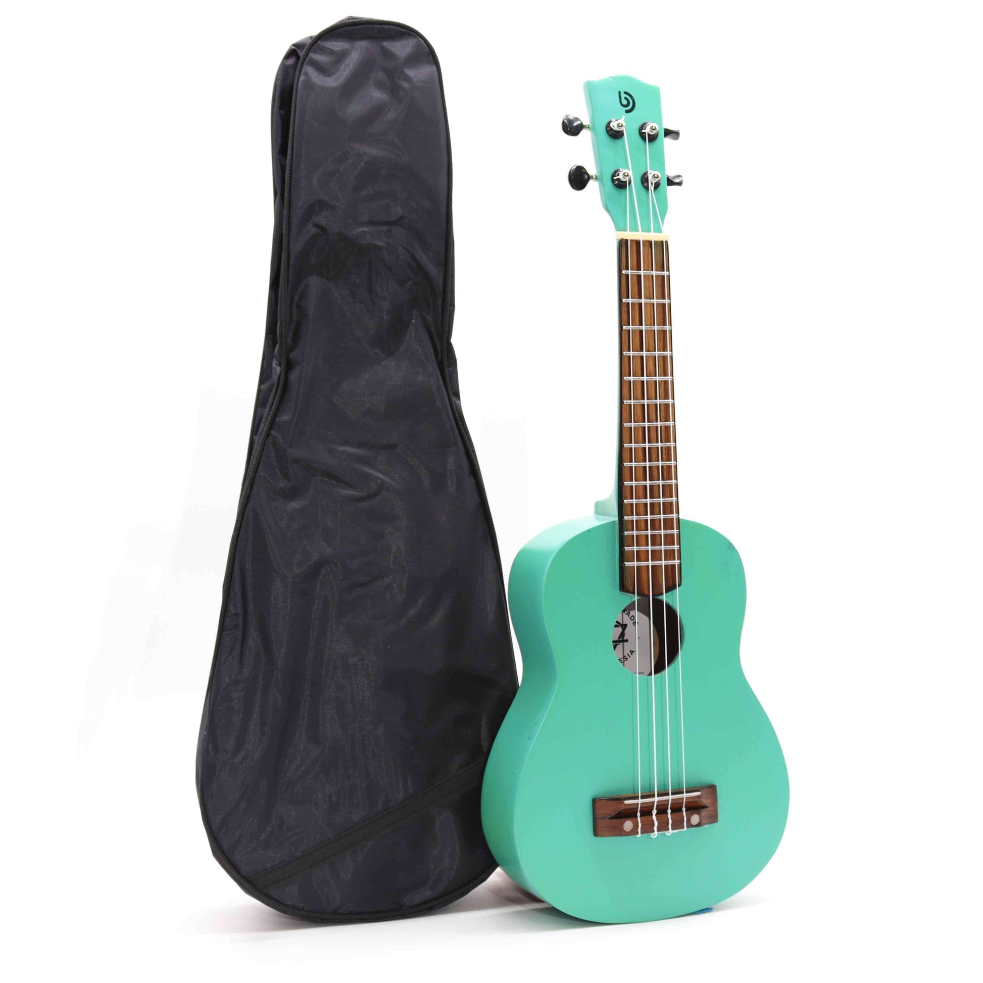 Türkise Ukulele mit schwarzer Tragetasche