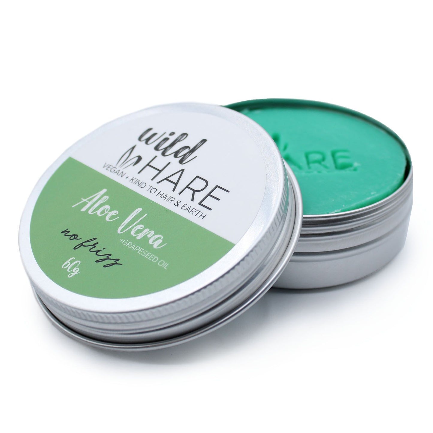 Wild Hare Aloe Vera solid shampoo bar in a tin.