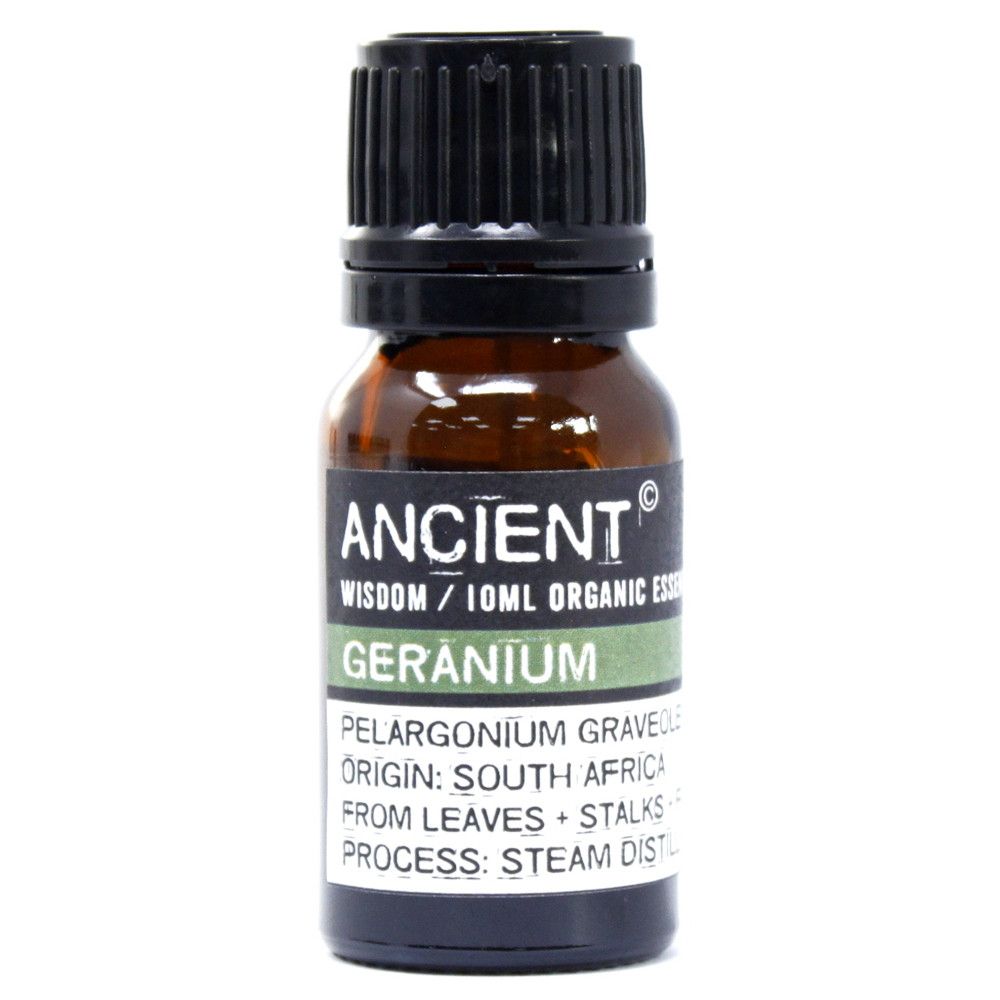 Flacon d'huile essentielle de géranium bio 10ml d'origine sud-africaine.