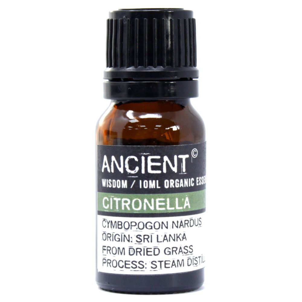 Eine Flasche ätherisches Bio-Zitronellaöl mit 10 ml Inhalt.