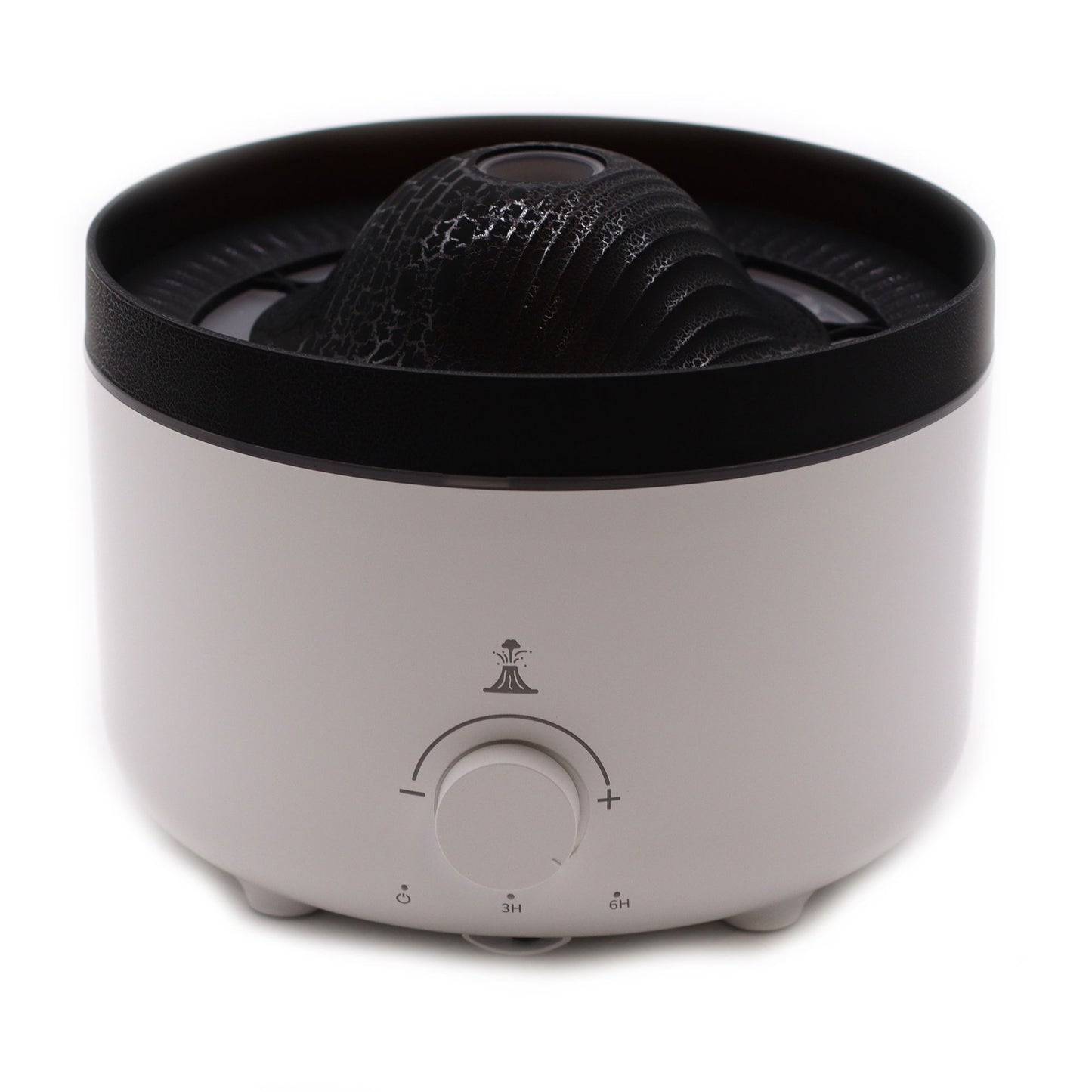 Großer Aroma-Diffuser mit Vulkaneffekt in Weiß und Schwarz.