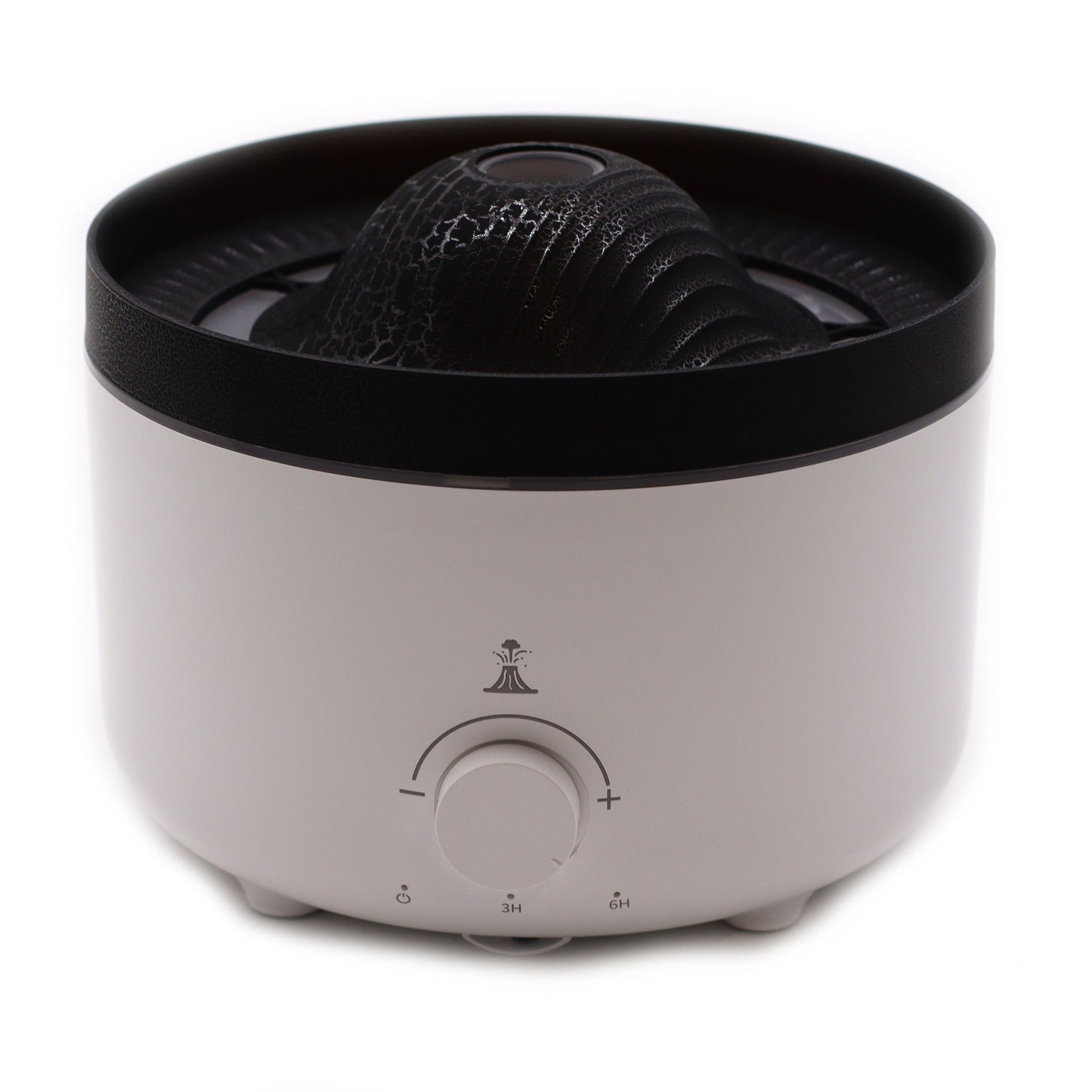 Großer Aroma-Diffuser mit Vulkaneffekt in Weiß und Schwarz.
