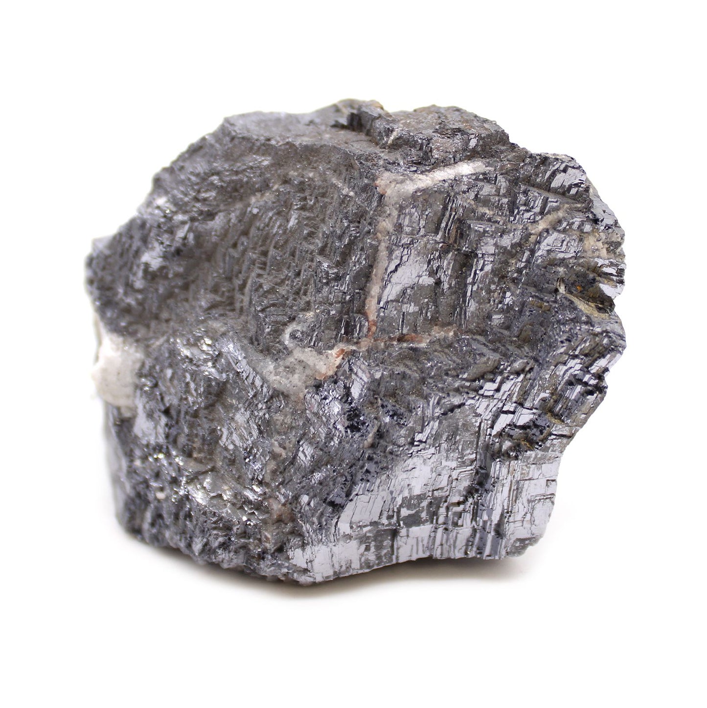 Ein roher Galena-Stein mit metallischem Glanz und kubischer Kristallstruktur.