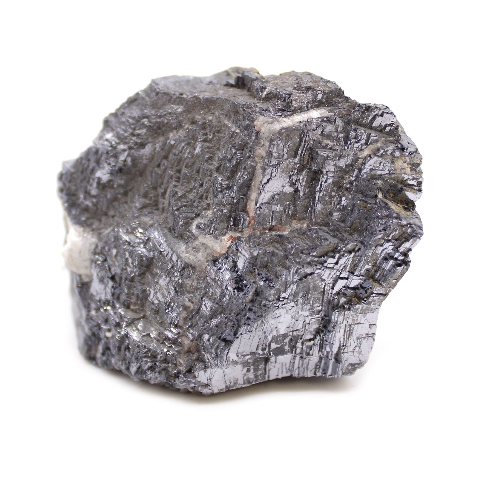 Ein roher Galena-Stein mit metallischem Glanz und kubischer Kristallstruktur.
