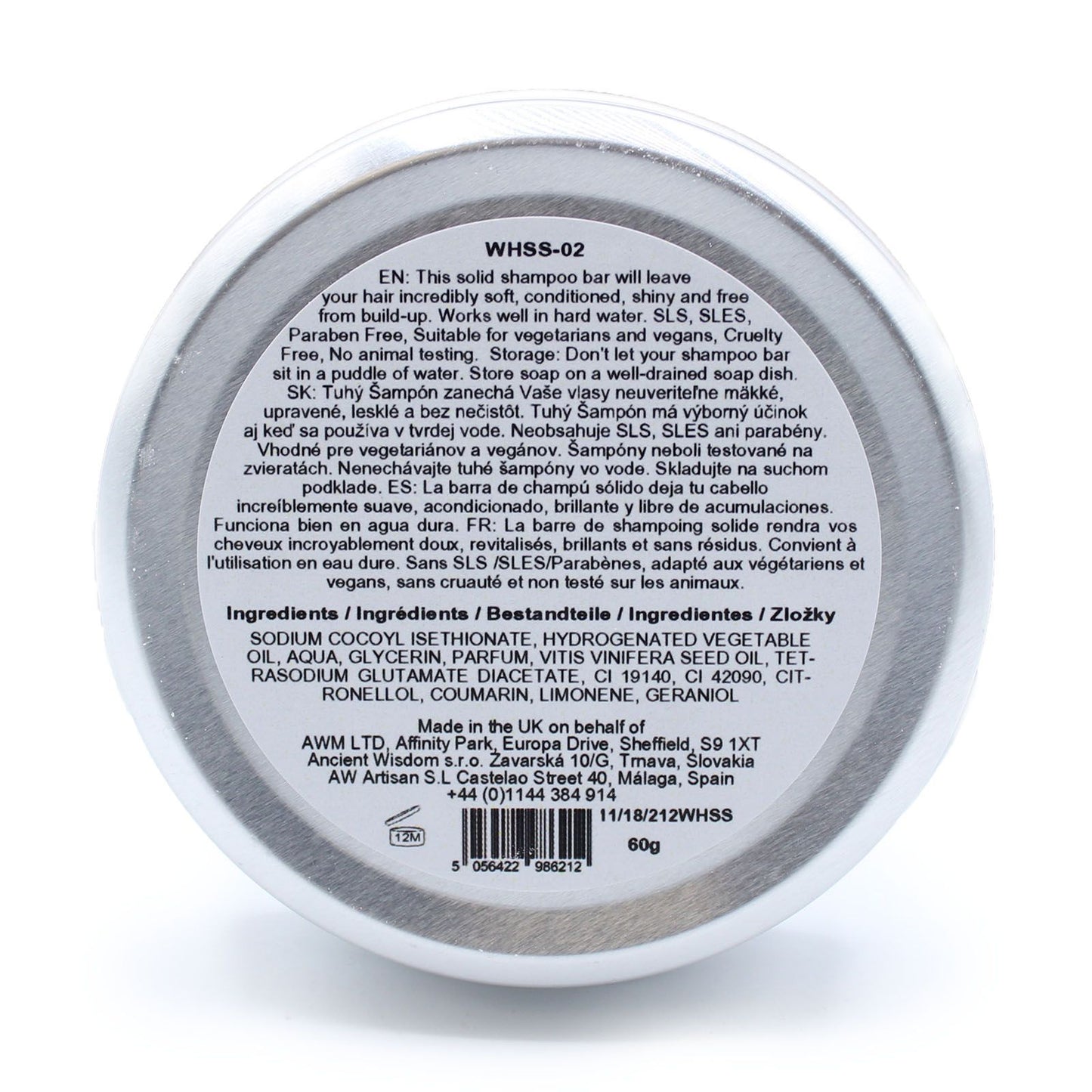 Wild Hare Solid Shampoo 60g - Aloe Vera in a silver tin.