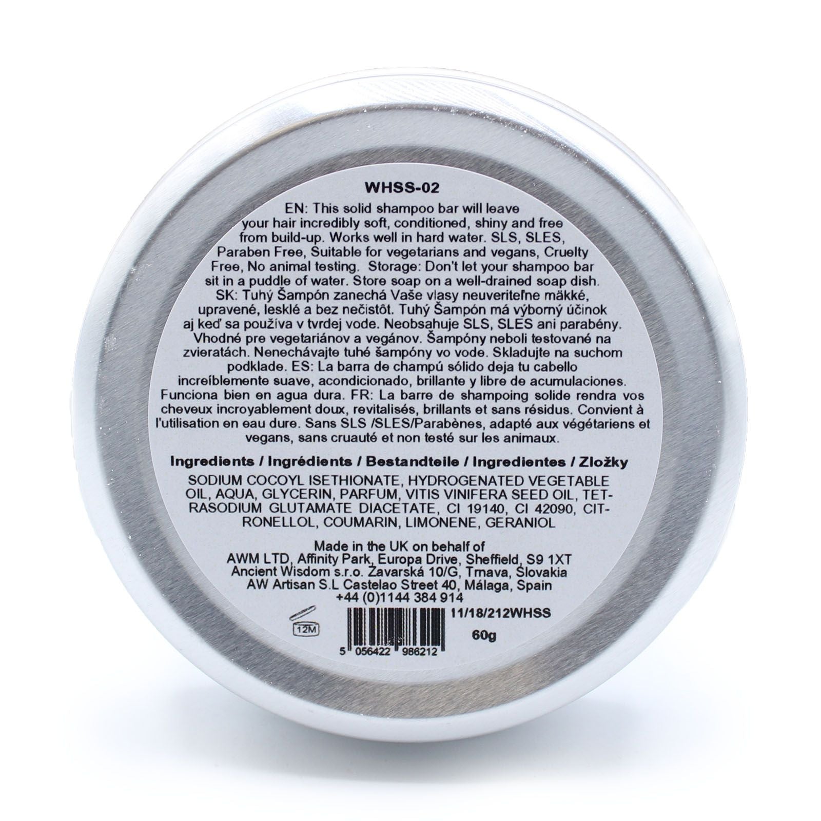 Wild Hare Solid Shampoo 60g - Aloe Vera in a silver tin.