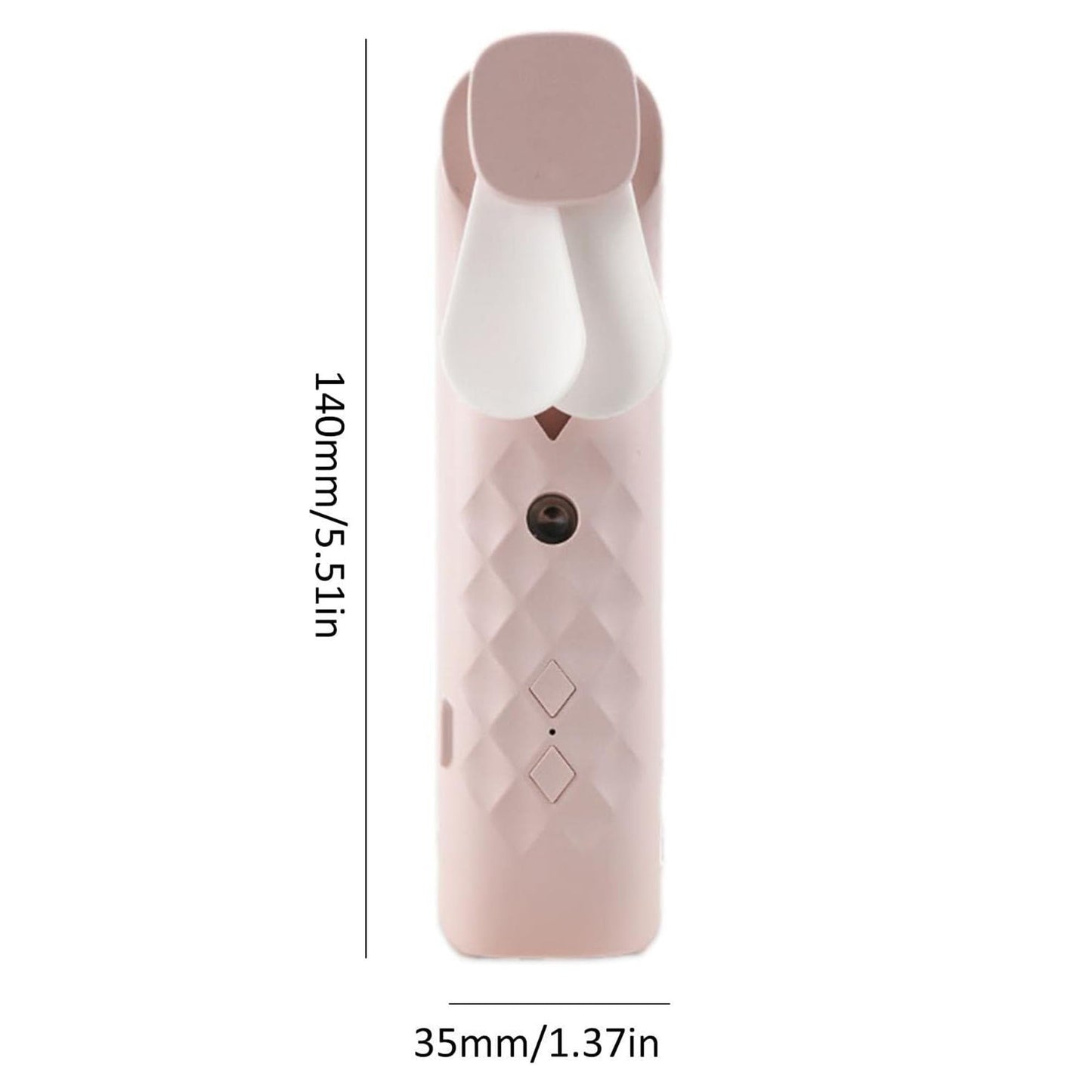 Pink nano mist face fan and spray, 140mm tall and 35mm wide.