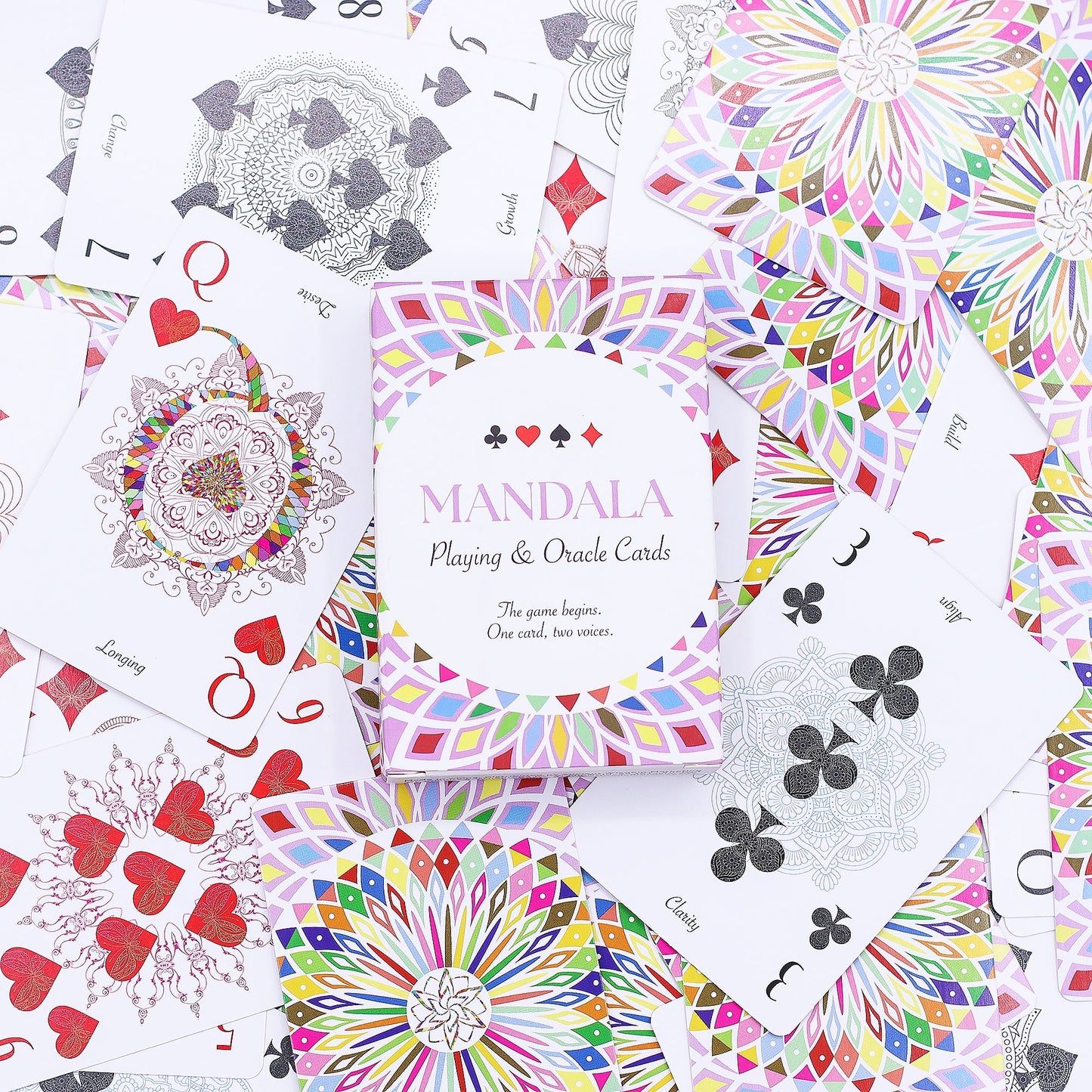 Mindful Mandala Karten – Spiel & Orakel vereint mit bunten Mandalas.
