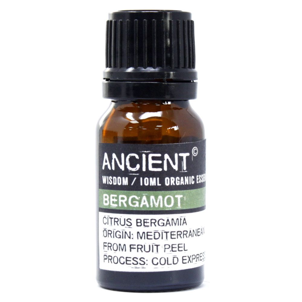 Eine 10ml Flasche Bio Bergamotteöl mit Etikett.