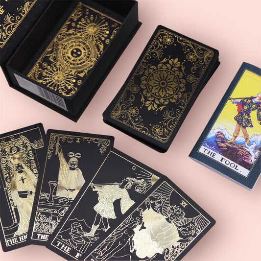 Edle goldene Tarotkarten mit Anleitungsbuch im Geschenkset - Flow of Passion