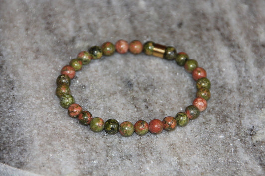 Heilsteinarmband Unakit / Epidotit mit Edelstahlelemnt - Flow of Passion