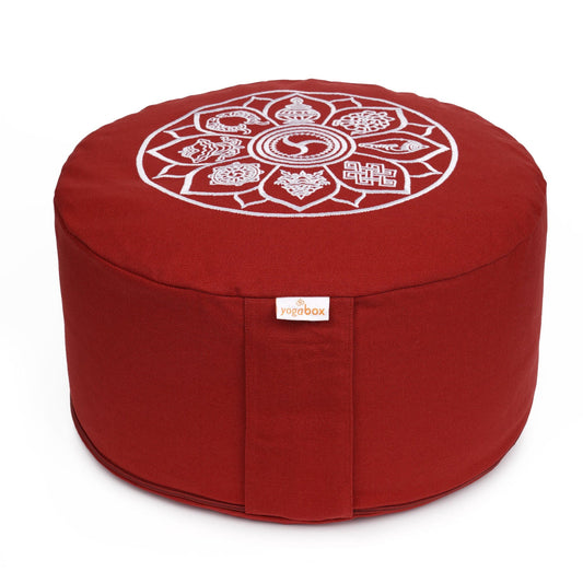 meditationskissen-gluckssitzr-8-gluckverheissende-symbole-bordeaux-buchweizenschalen-33-x-33-x-15-cm-156047 - Flow of Passion