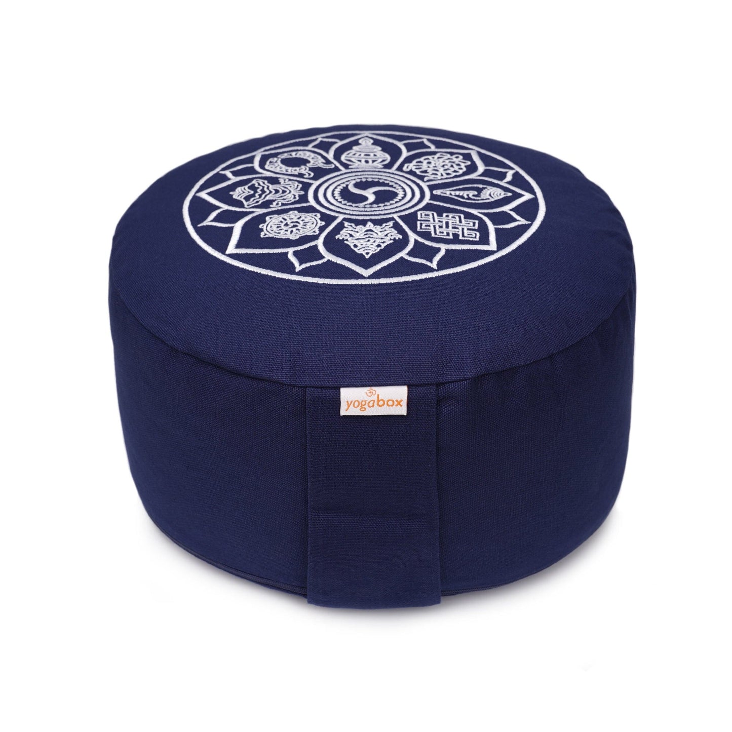 meditationskissen-gluckssitzr-8-gluckverheissende-symbole-dunkelblau-buchweizenschalen-33-x-33-x-15-cm-993545 - Flow of Passion