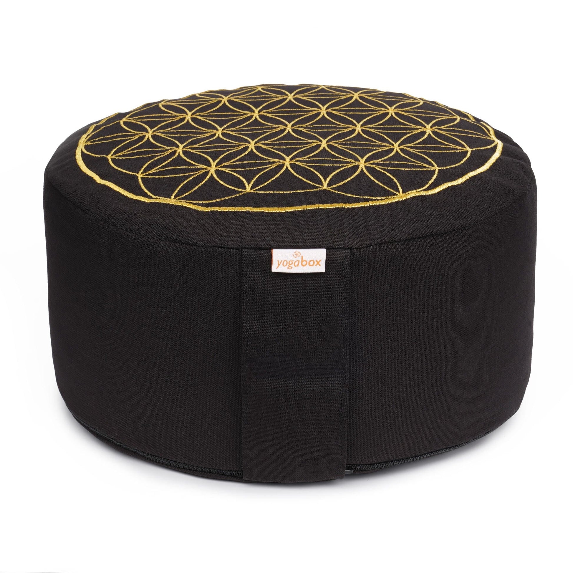 meditationskissen-gluckssitzr-blume-des-lebens-schwarz-buchweizenschalen-33-x-33-x-15-cm-822621 - Flow of Passion
