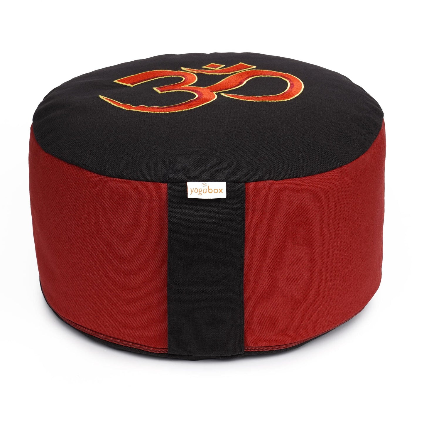 meditationskissen-gluckssitzr-mit-o-m-symbol-rot-schwarz-buchweizenschalen-33-x-33-x-15-cm-110074 - Flow of Passion