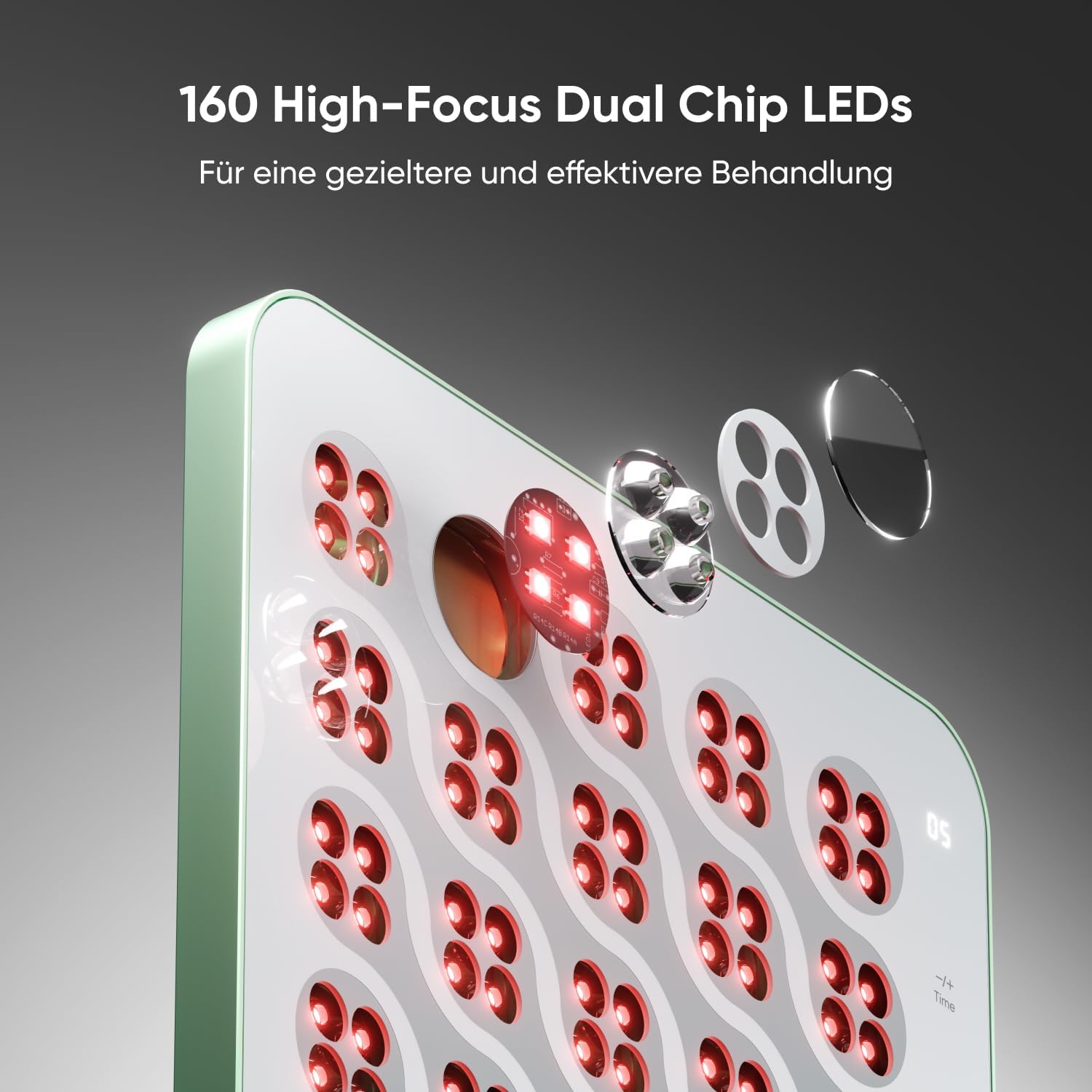 Nanoleaf Rotlichttherapie-Panel mit 160 LEDs und Fokuslinsen.