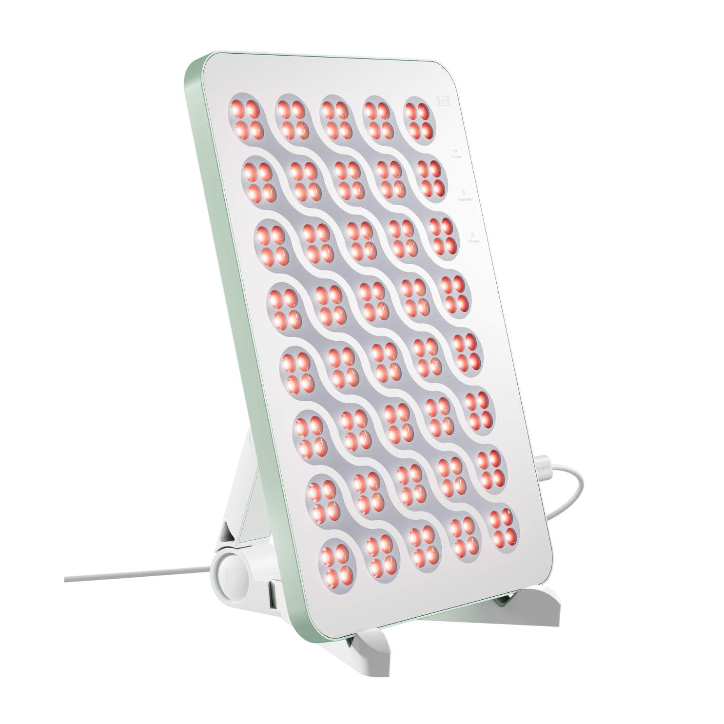 Nanoleaf Rotlichttherapie-Panel mit vielen roten LEDs und einem Ständer.