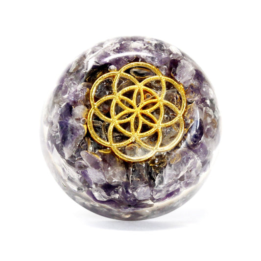 Orgonit - Power - Dome mit Amethyst – Handgefertigt 6,5cm perfekt für Router und Schreibtisch - Flow of PassionOrgonit