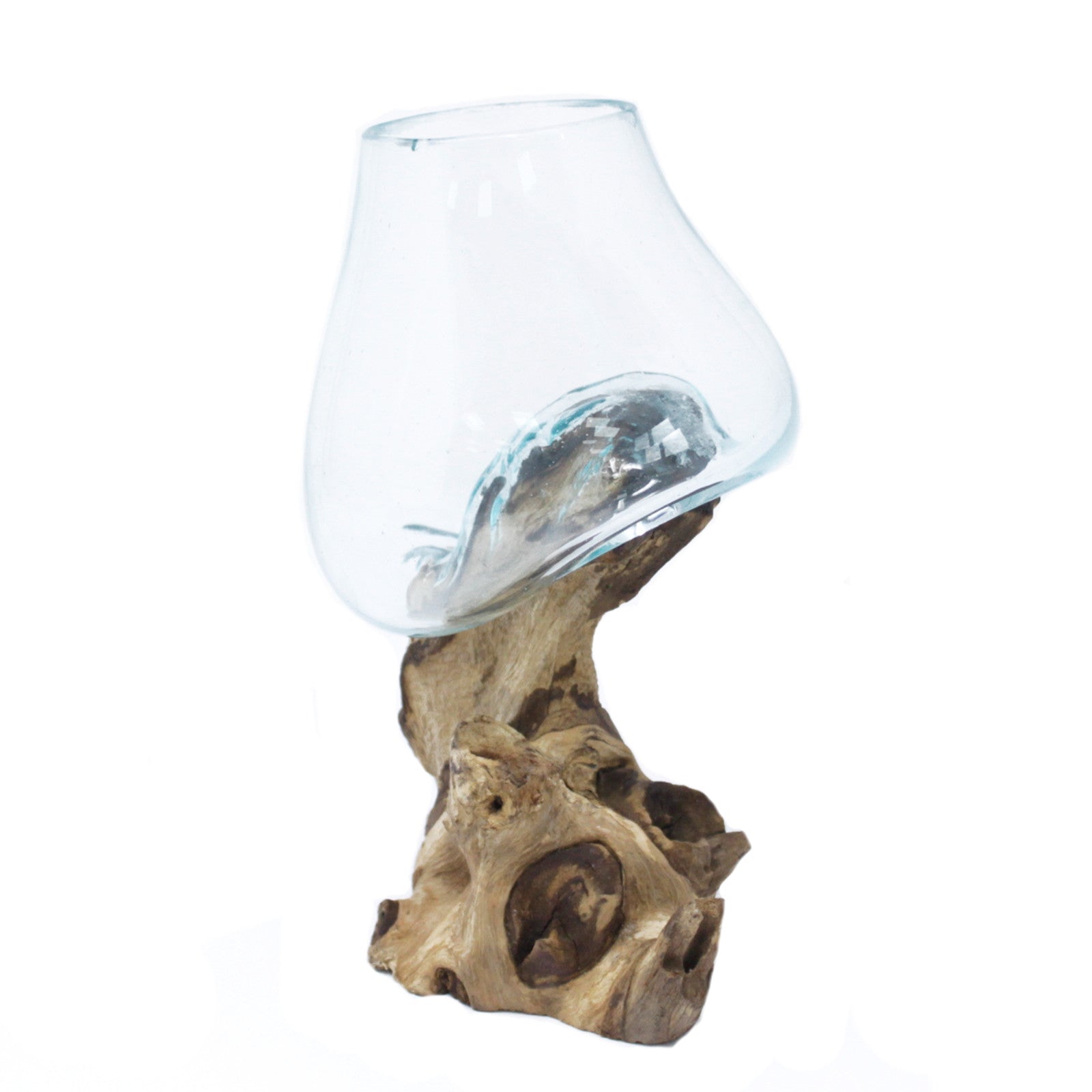 Schale - geschmolzenes Glas auf Holz - farblos, groß/mittel/klein - Flow of PassionVase