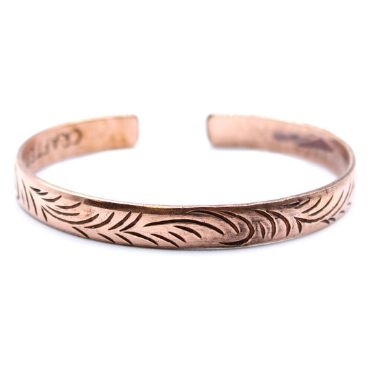 Tibetisches Kupferarmband – Tribal Swirls Design – Schlank & Handgefertigt in Nepal - Flow of PassionArmreif