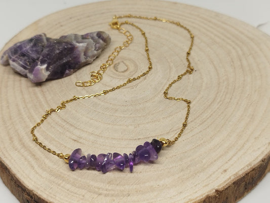 Vergoldete Heilsteinkette mit Amethystsplittern 18k - vergoldet - Flow of Passion