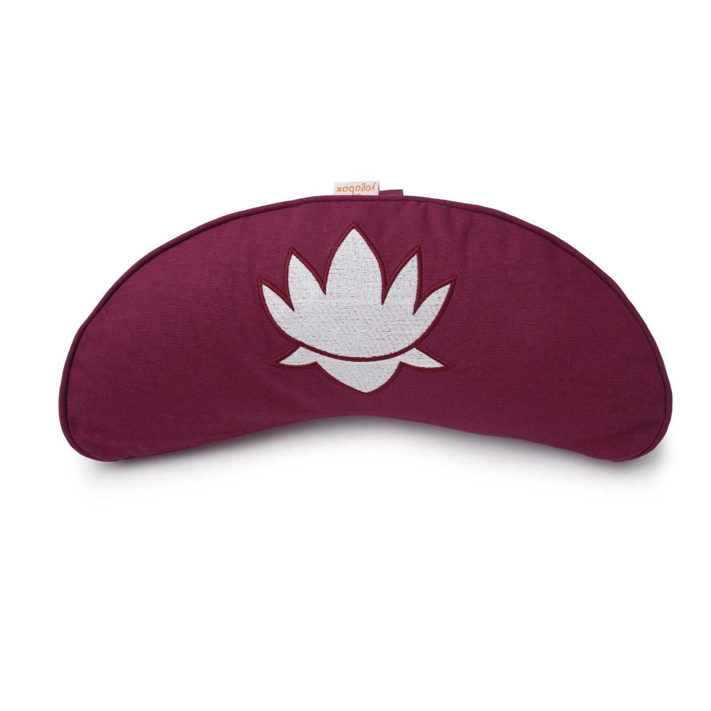 yogakissen-halbmond-basic-lotus-stick-weiss-aubergine-buchweizenschalen-40-x-17-x-12-cm-632159 - Flow of Passion