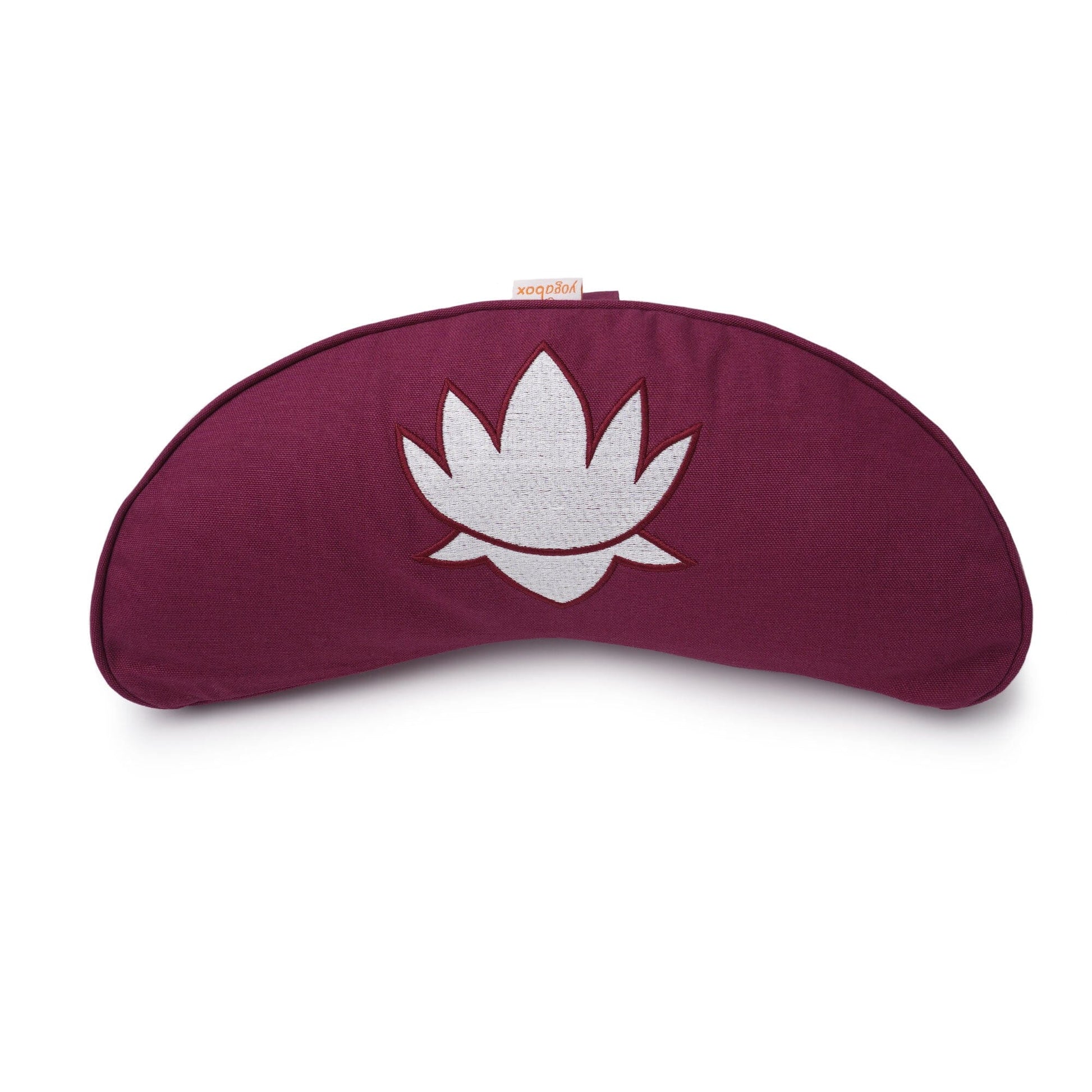 yogakissen-halbmond-basic-lotus-stick-weiss-aubergine-buchweizenschalen-40-x-17-x-12-cm-632159 - Flow of Passion